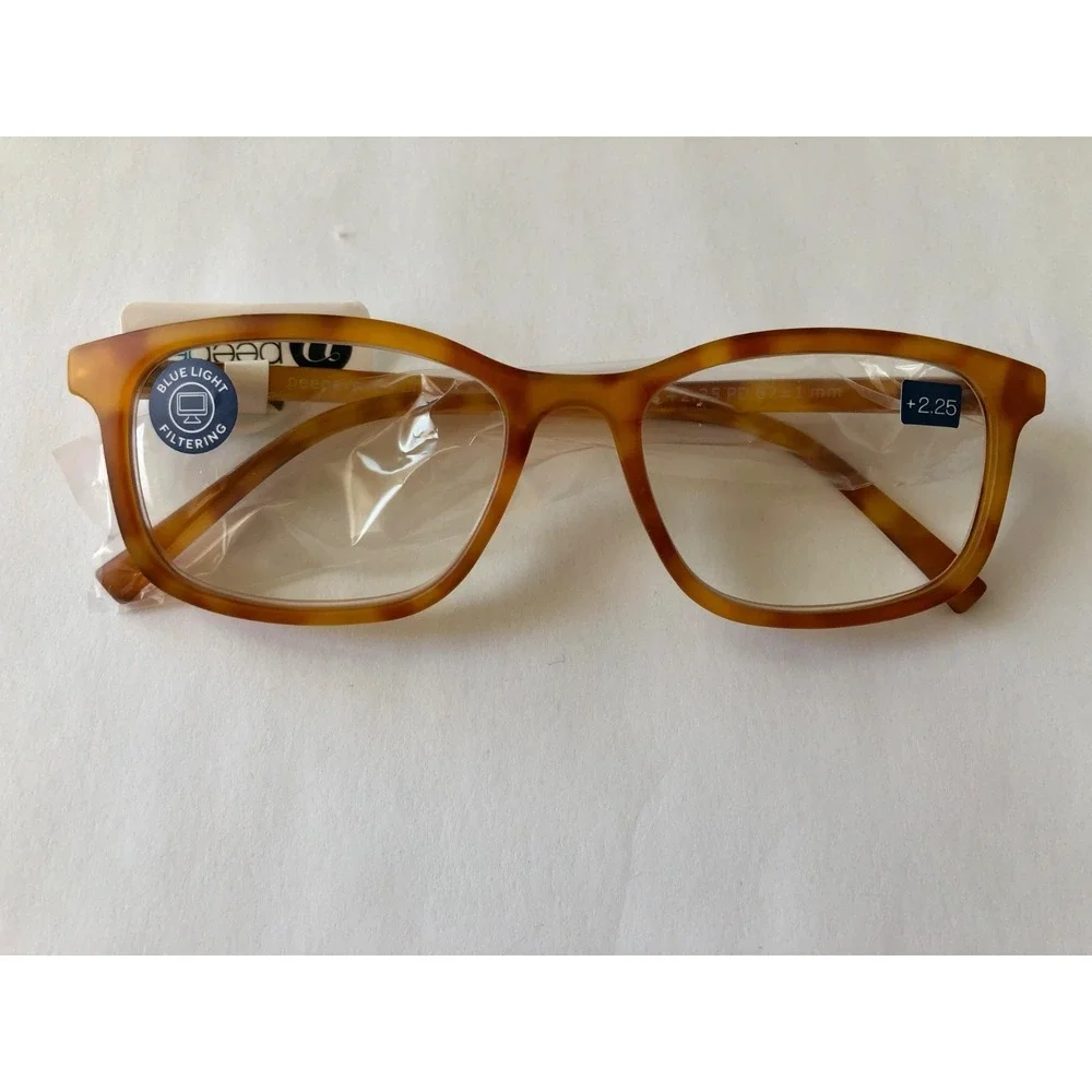 NEW HONEY TORTOISE PEEPERS BLUE LIGHT READING GLASSES +2.25‎